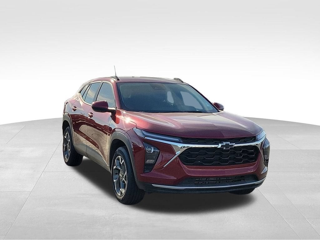 2025 Chevrolet Trax LT in Crimson Metallic — front three-quarter view
