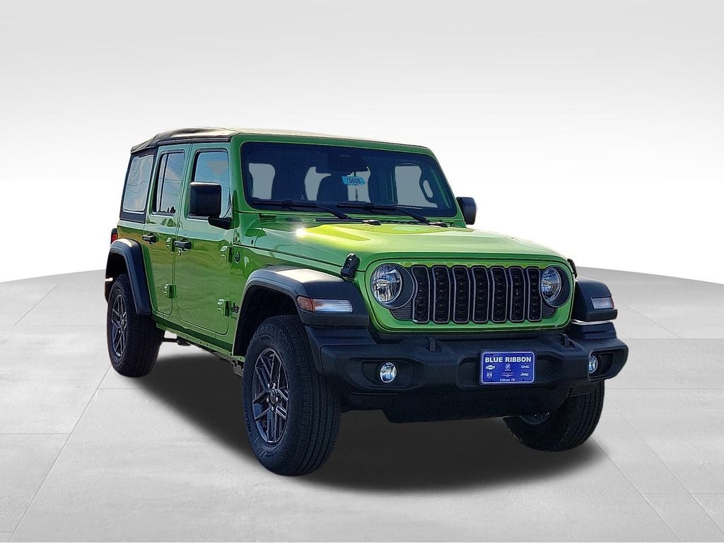 2026 Jeep Wrangler Sport S in Mojito Clearcoat — front three-quarter view