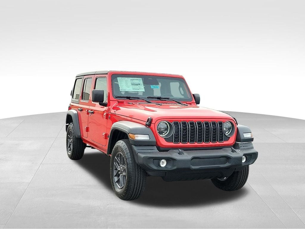 2026 Jeep Wrangler Sport S in Firecracker Red Clearcoat — front three-quarter view