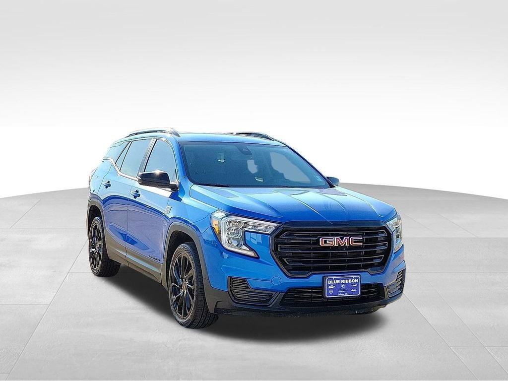 2024 GMC Terrain SLE in Riptide Metallic — front three-quarter view